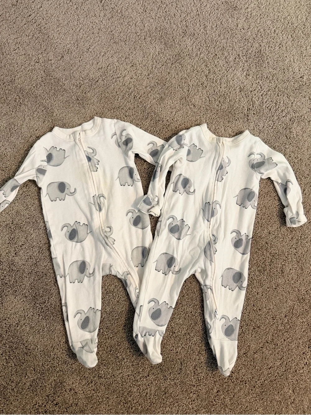 Old Navy White Footed One-Piece with Gray Elephant Print - Twin Set